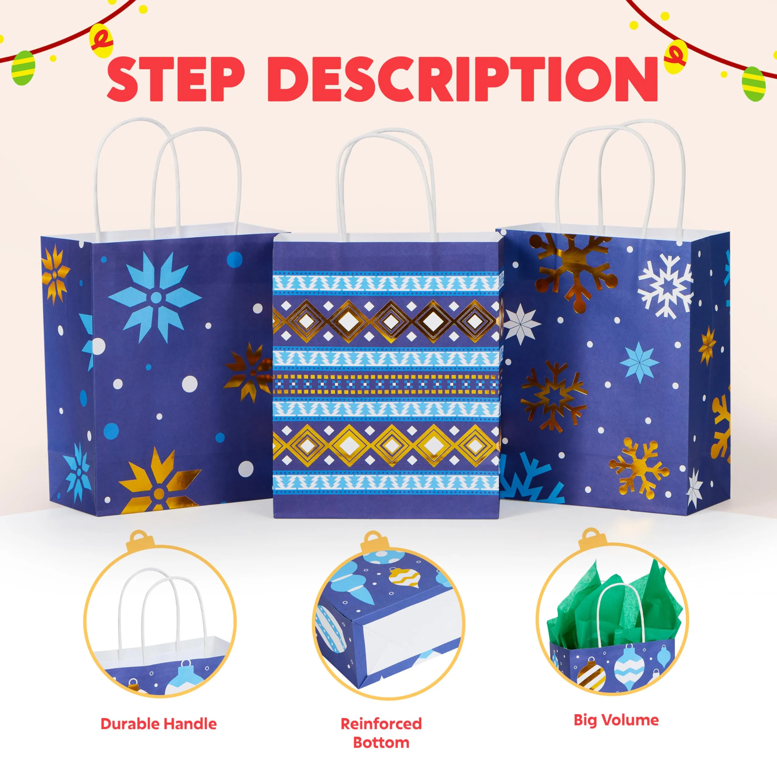 24 PCS Christmas Kraft Gift Bags