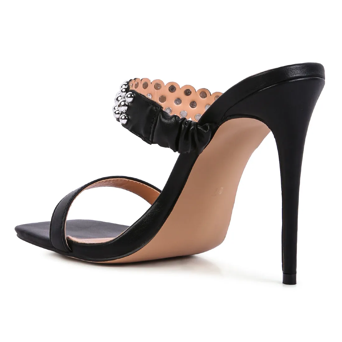 Black High Heel Metal Ball Sandals