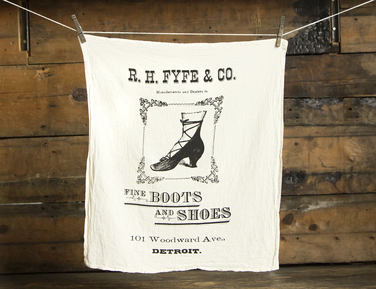 Boots & Shoes Flour Sack Towel, Detroit RH Fyfe Co.