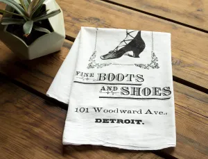 Boots & Shoes Flour Sack Towel, Detroit RH Fyfe Co.