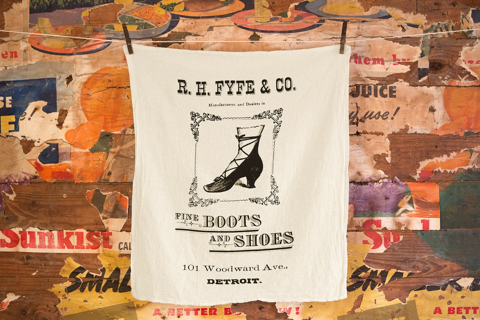 Boots & Shoes Flour Sack Towel, Detroit RH Fyfe Co.