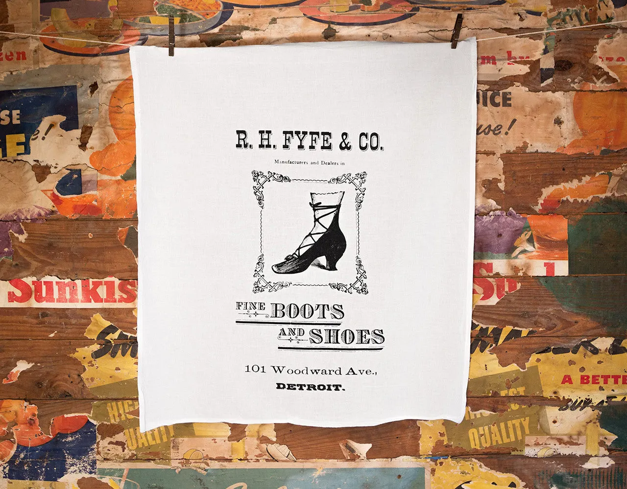 Boots & Shoes Flour Sack Towel, Detroit RH Fyfe Co.