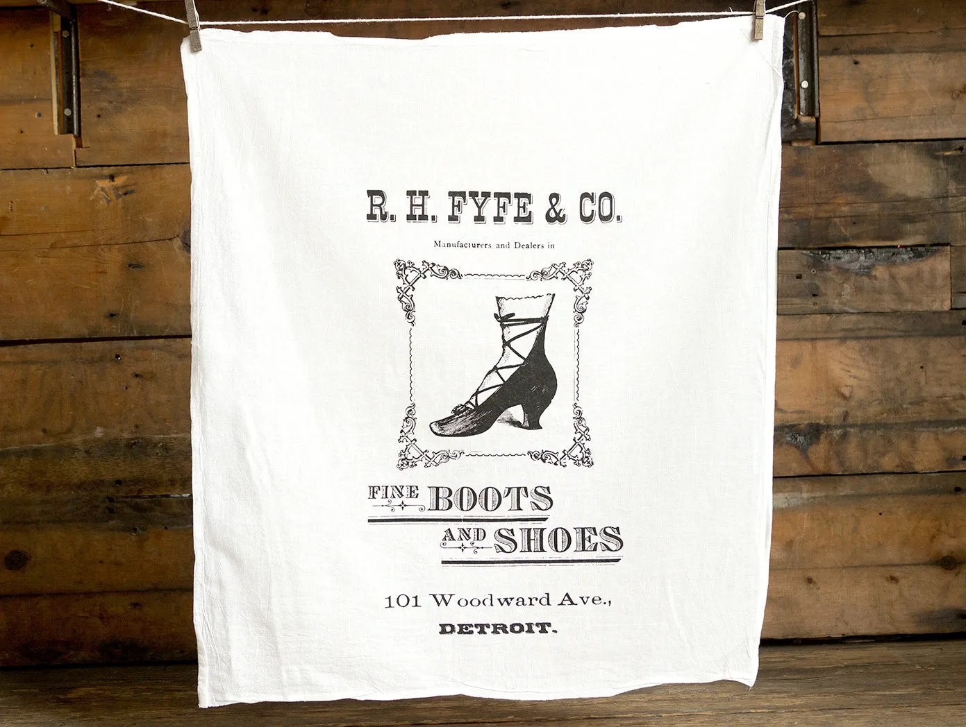 Boots & Shoes Flour Sack Towel, Detroit RH Fyfe Co.