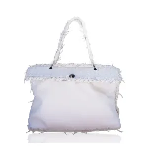 BOTTEGA VENETA IVORY LEATHER INTRECCIATO TRIM FRAME BAG