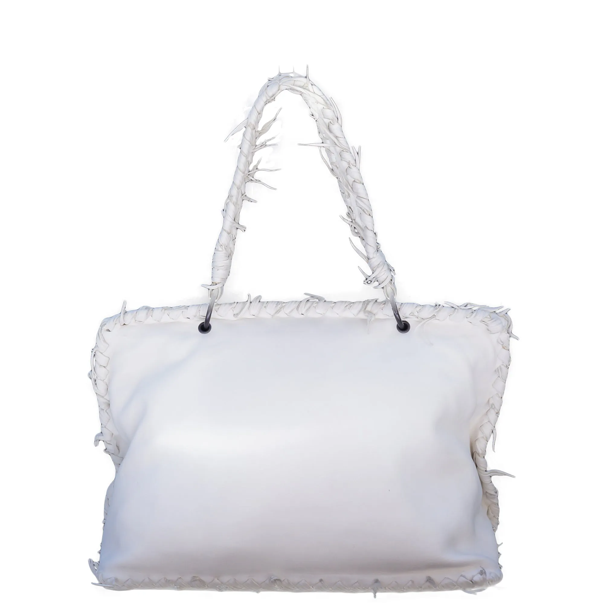 BOTTEGA VENETA IVORY LEATHER INTRECCIATO TRIM FRAME BAG