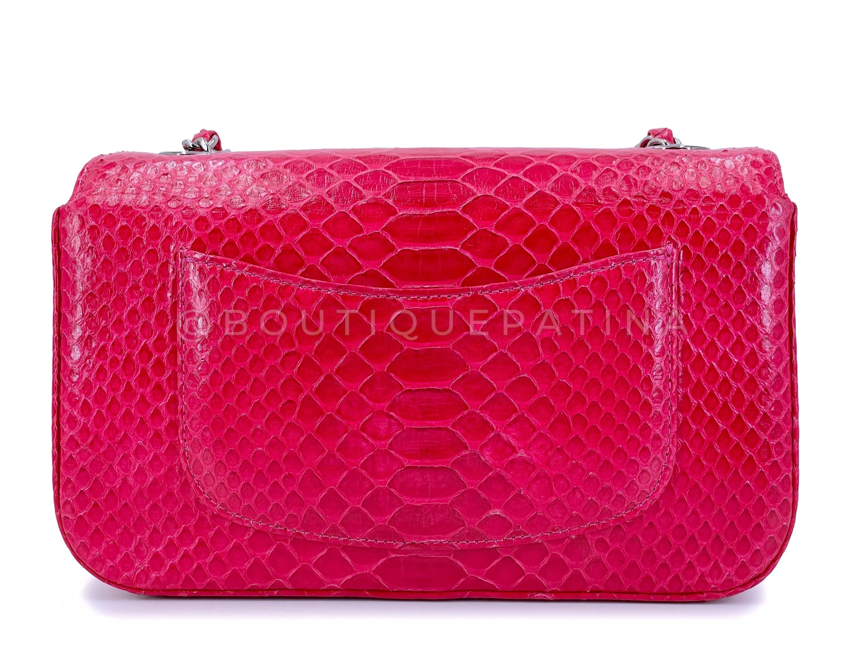 Chanel 2014 Fuchsia Pink Python Rectangular Mini Flap Bag RHW
