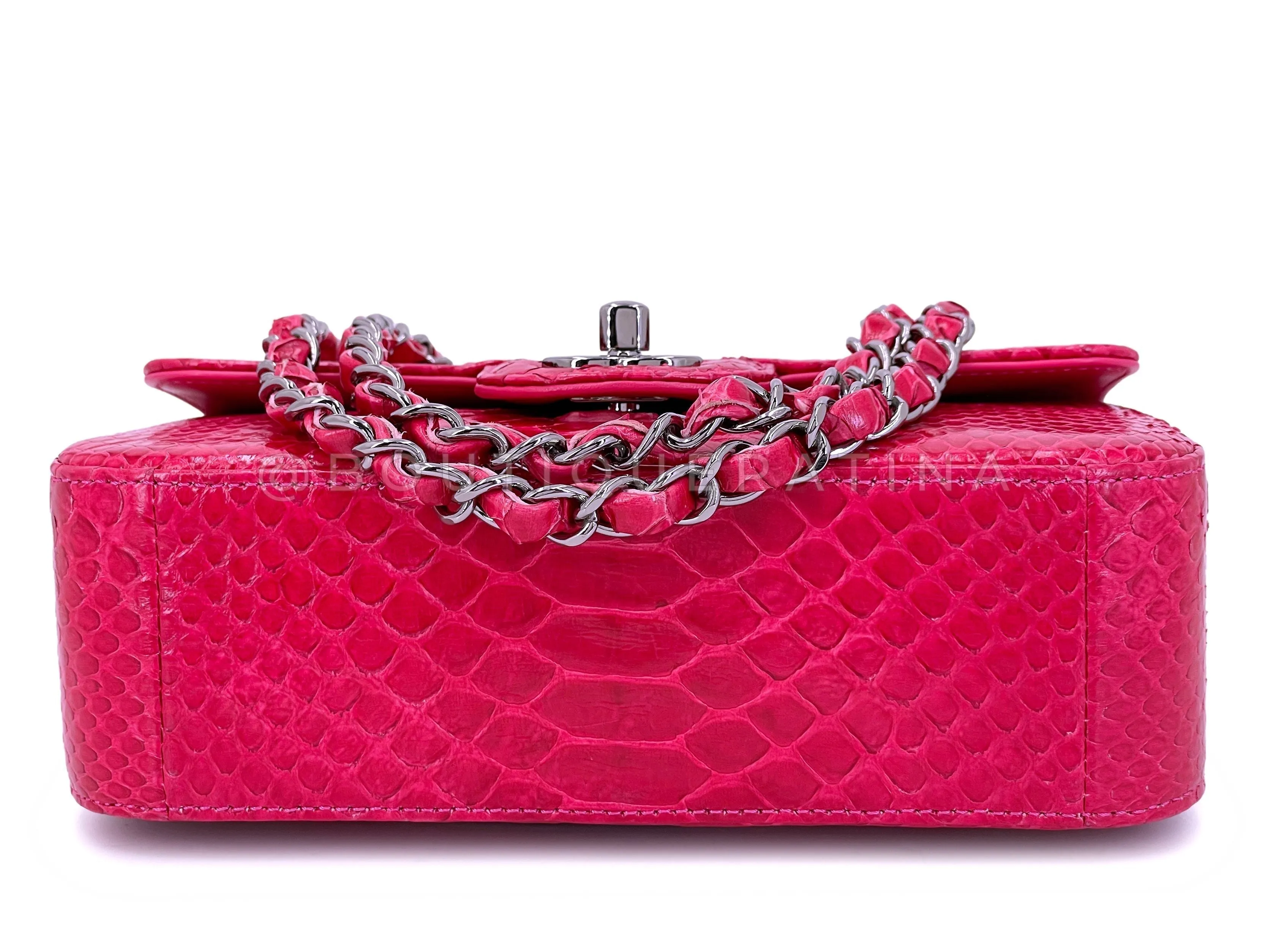 Chanel 2014 Fuchsia Pink Python Rectangular Mini Flap Bag RHW