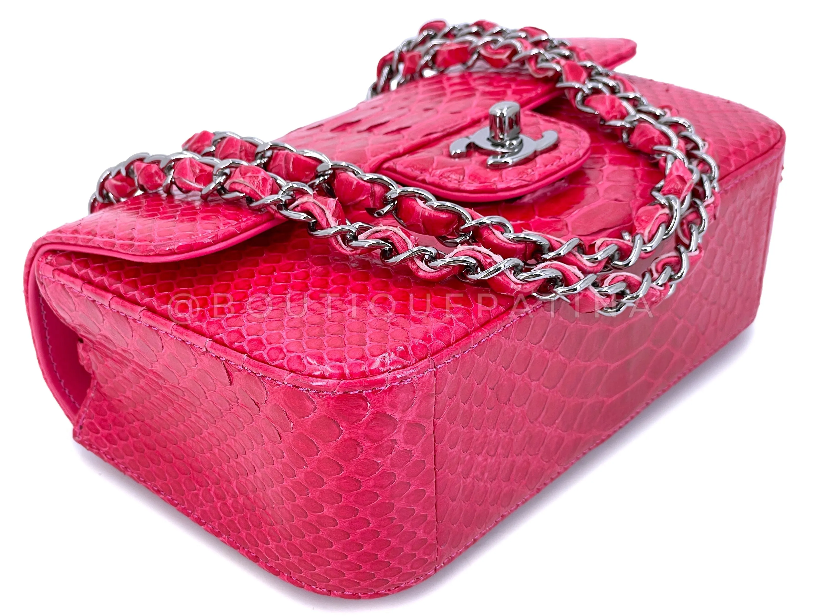 Chanel 2014 Fuchsia Pink Python Rectangular Mini Flap Bag RHW