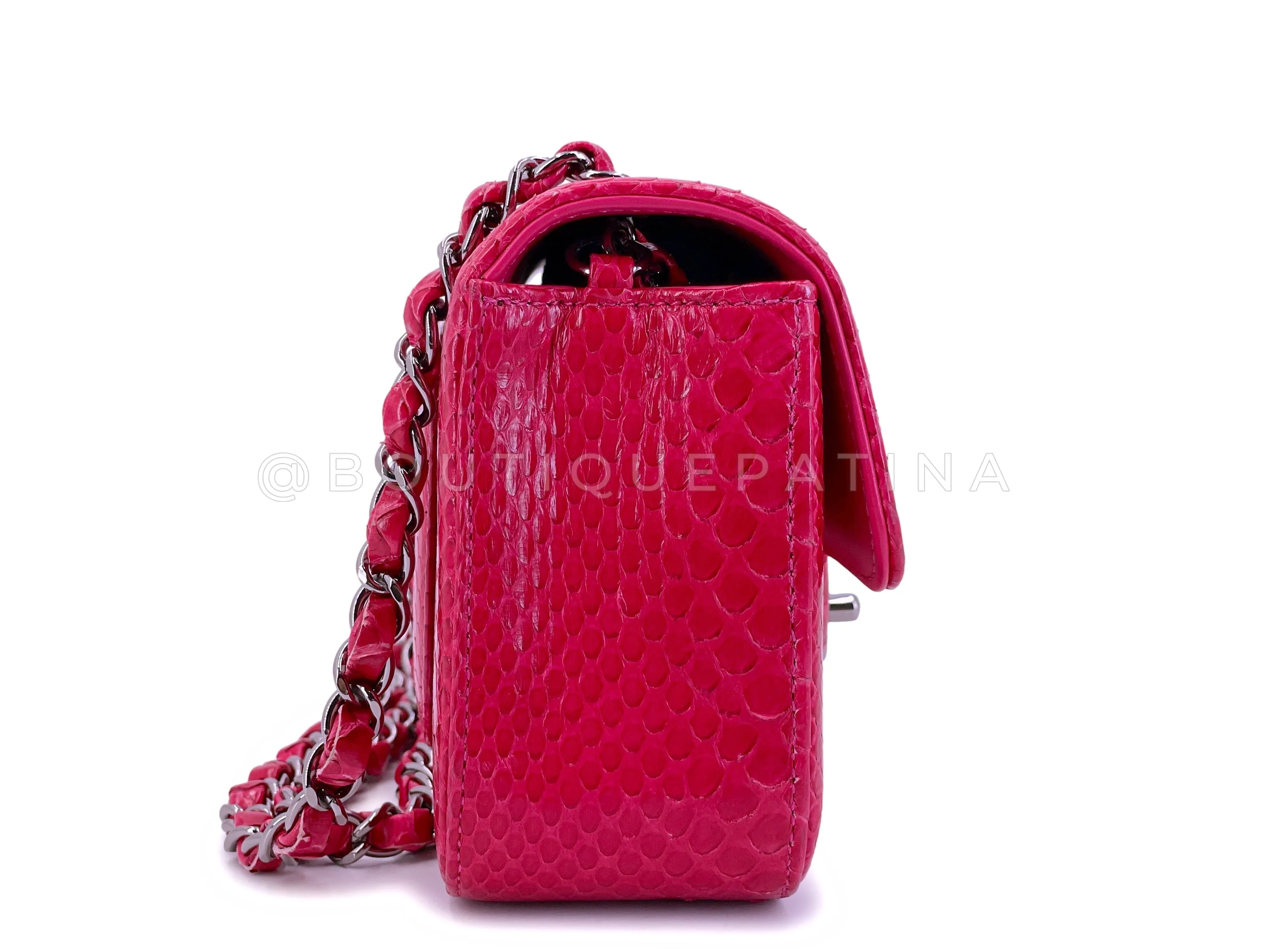 Chanel 2014 Fuchsia Pink Python Rectangular Mini Flap Bag RHW