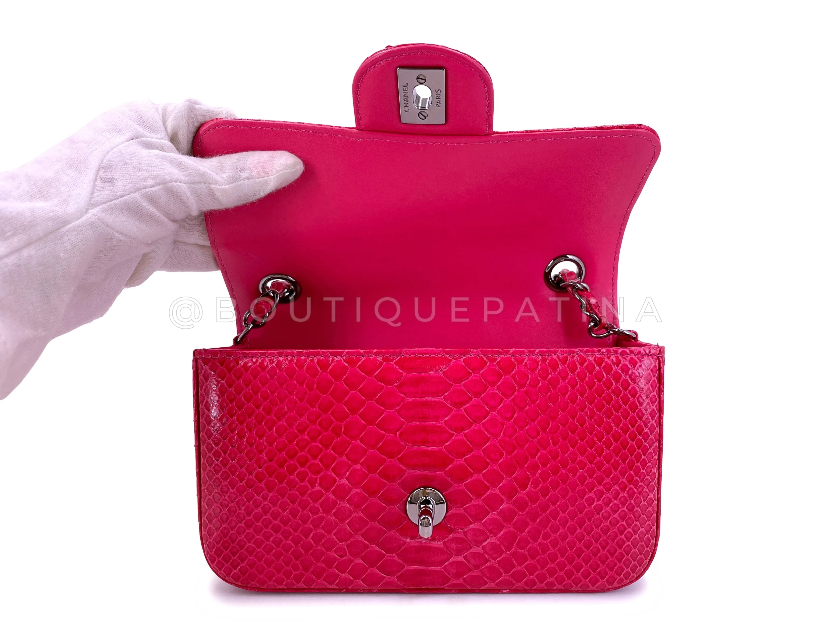 Chanel 2014 Fuchsia Pink Python Rectangular Mini Flap Bag RHW