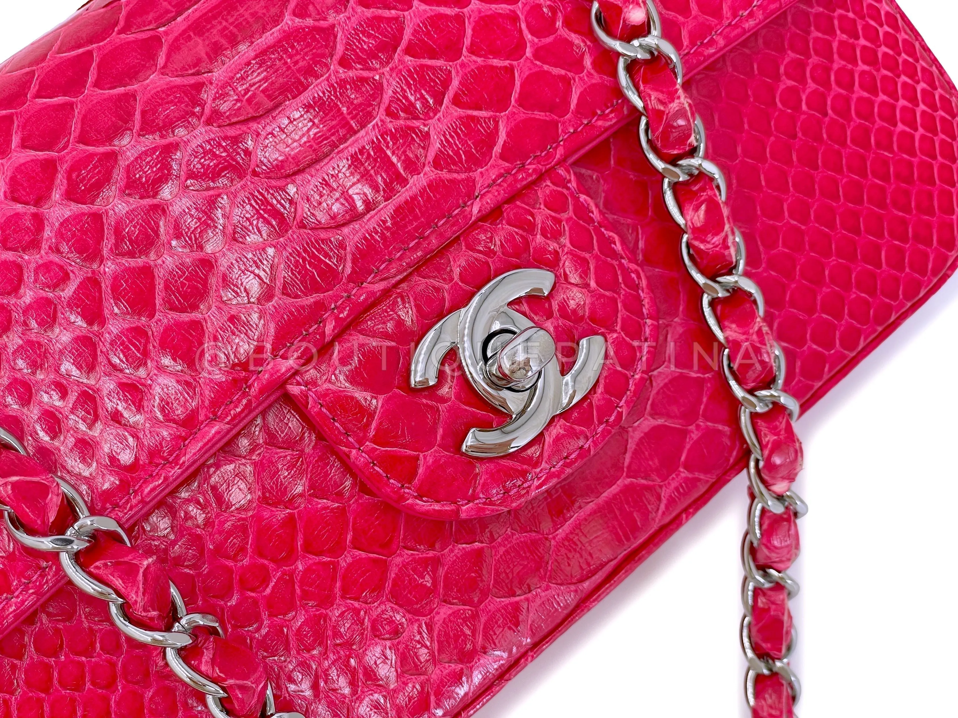 Chanel 2014 Fuchsia Pink Python Rectangular Mini Flap Bag RHW