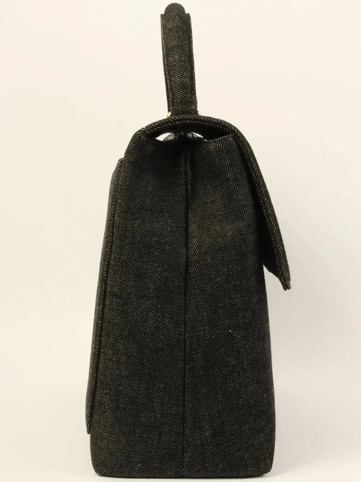 CHANEL Around 1998 Made Denim Turn-Lock Top Handle Bag Black