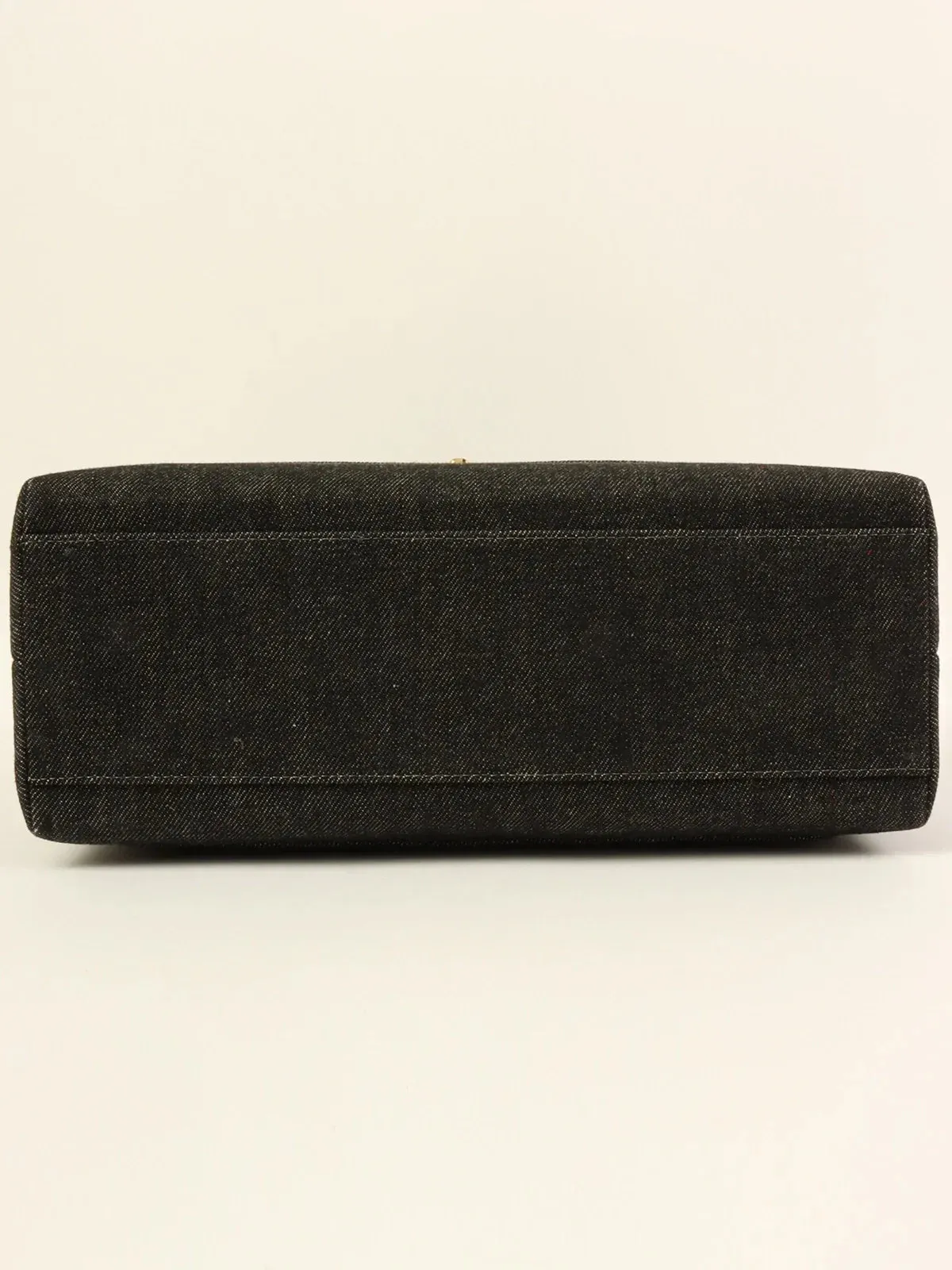 CHANEL Around 1998 Made Denim Turn-Lock Top Handle Bag Black
