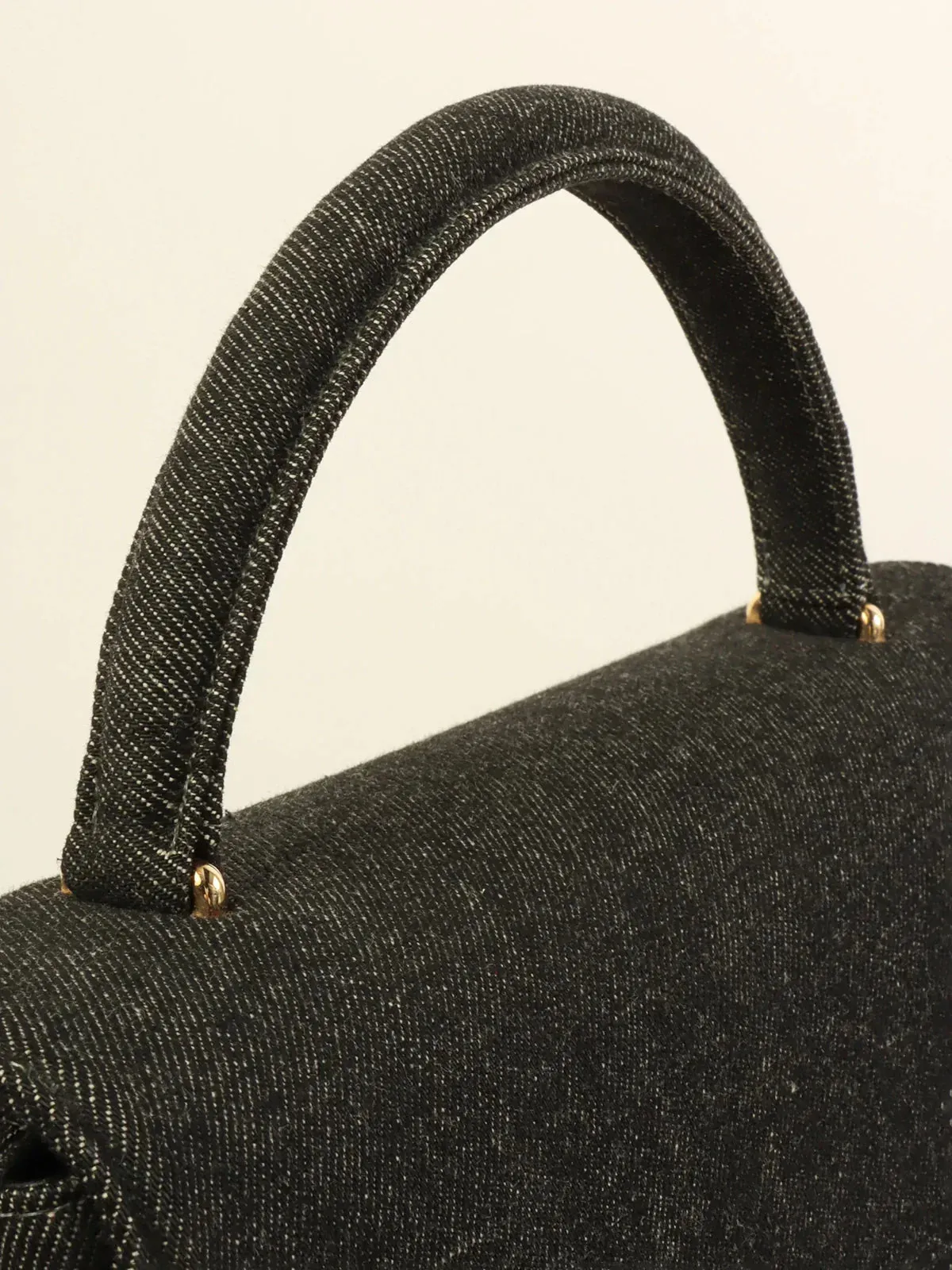 CHANEL Around 1998 Made Denim Turn-Lock Top Handle Bag Black