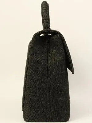 CHANEL Around 1998 Made Denim Turn-Lock Top Handle Bag Black