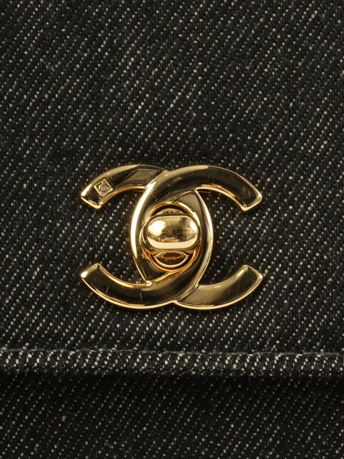 CHANEL Around 1998 Made Denim Turn-Lock Top Handle Bag Black