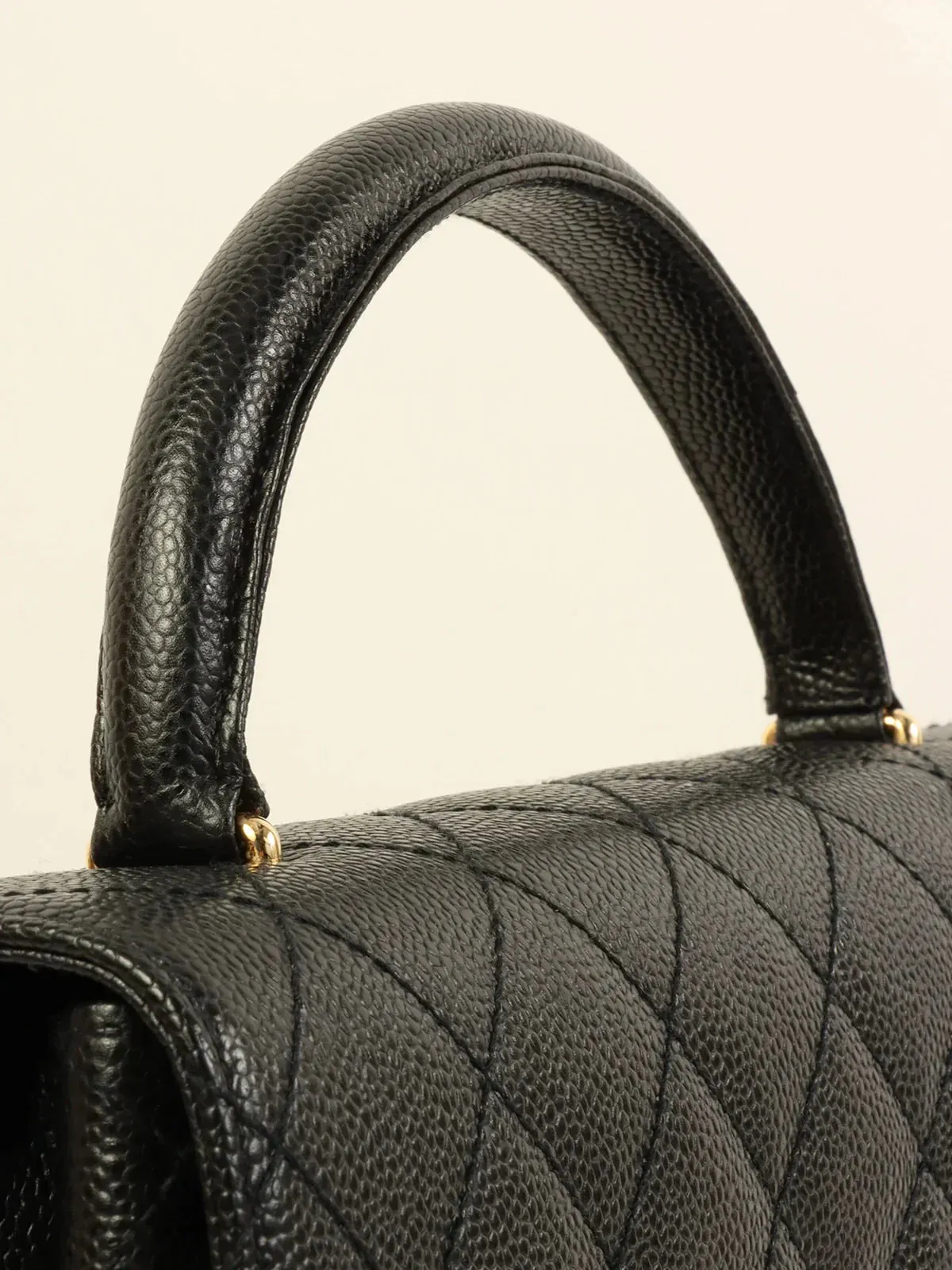 CHANEL Around 2001 Made Caviar Skin Turn-Lock Top Handle Bag Black