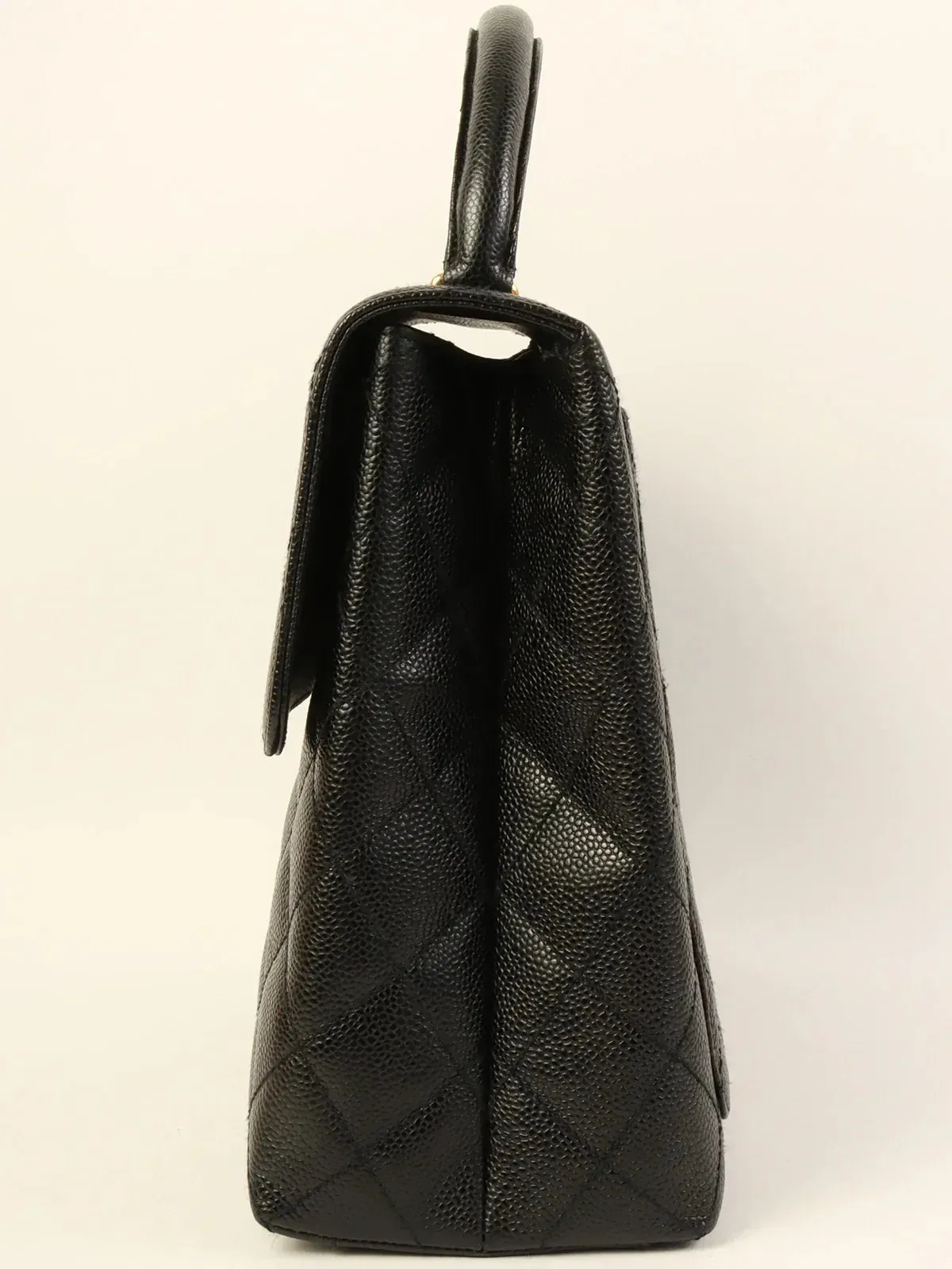 CHANEL Around 2001 Made Caviar Skin Turn-Lock Top Handle Bag Black