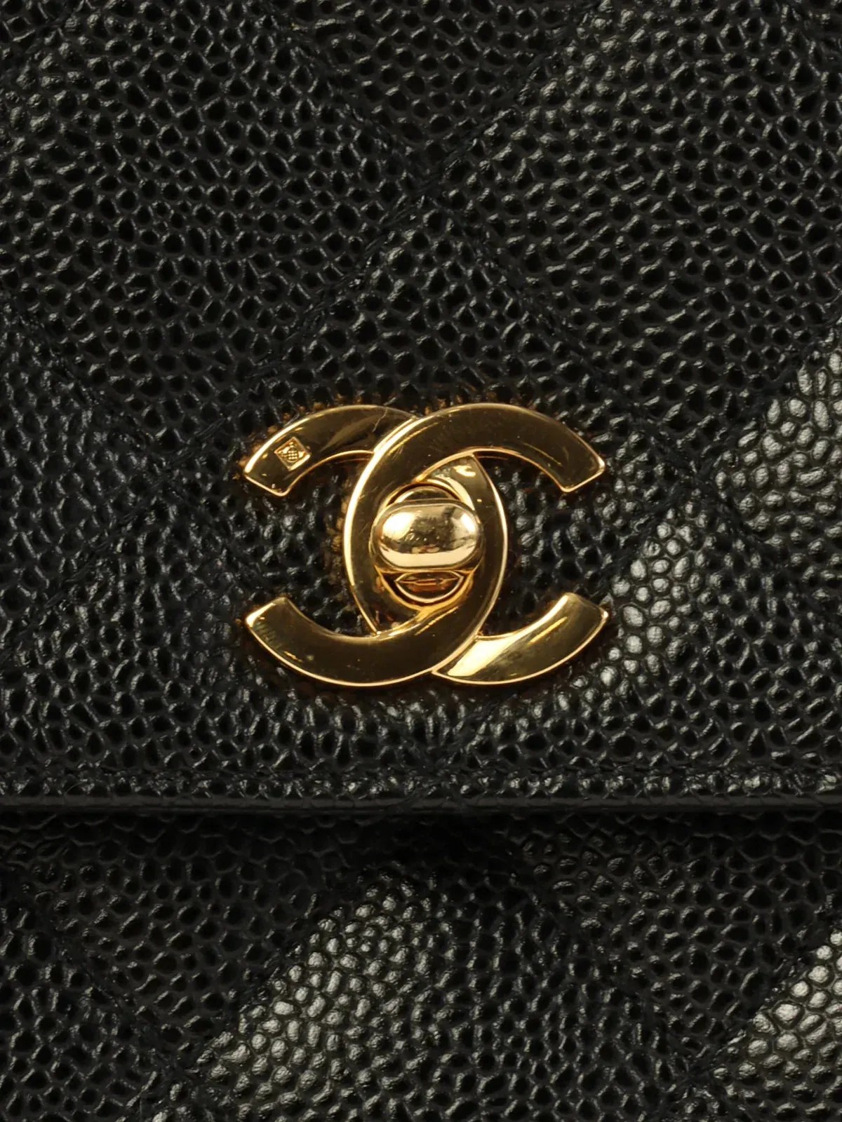 CHANEL Around 2001 Made Caviar Skin Turn-Lock Top Handle Bag Black