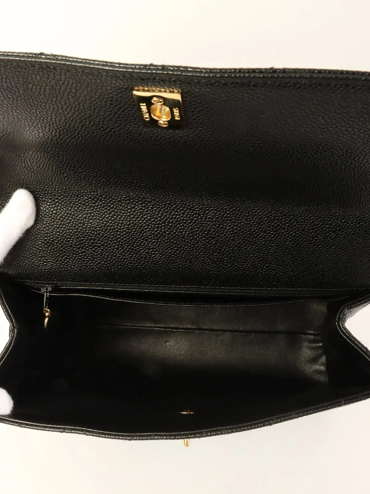 CHANEL Around 2001 Made Caviar Skin Turn-Lock Top Handle Bag Black
