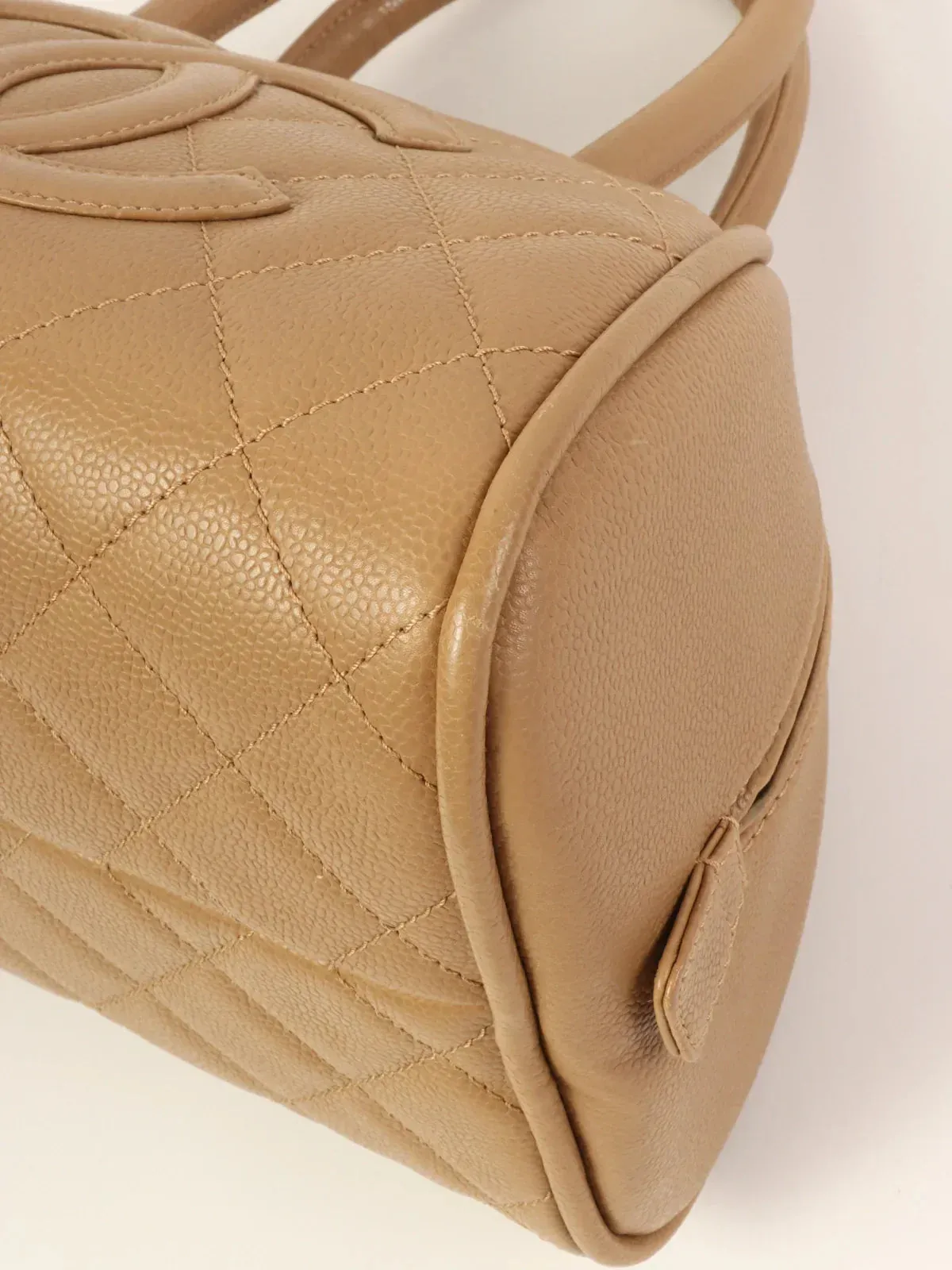 CHANEL Around 2007 Made Caviar Skin Cc Mark Stitch Top Handle Bag Mocha Beige