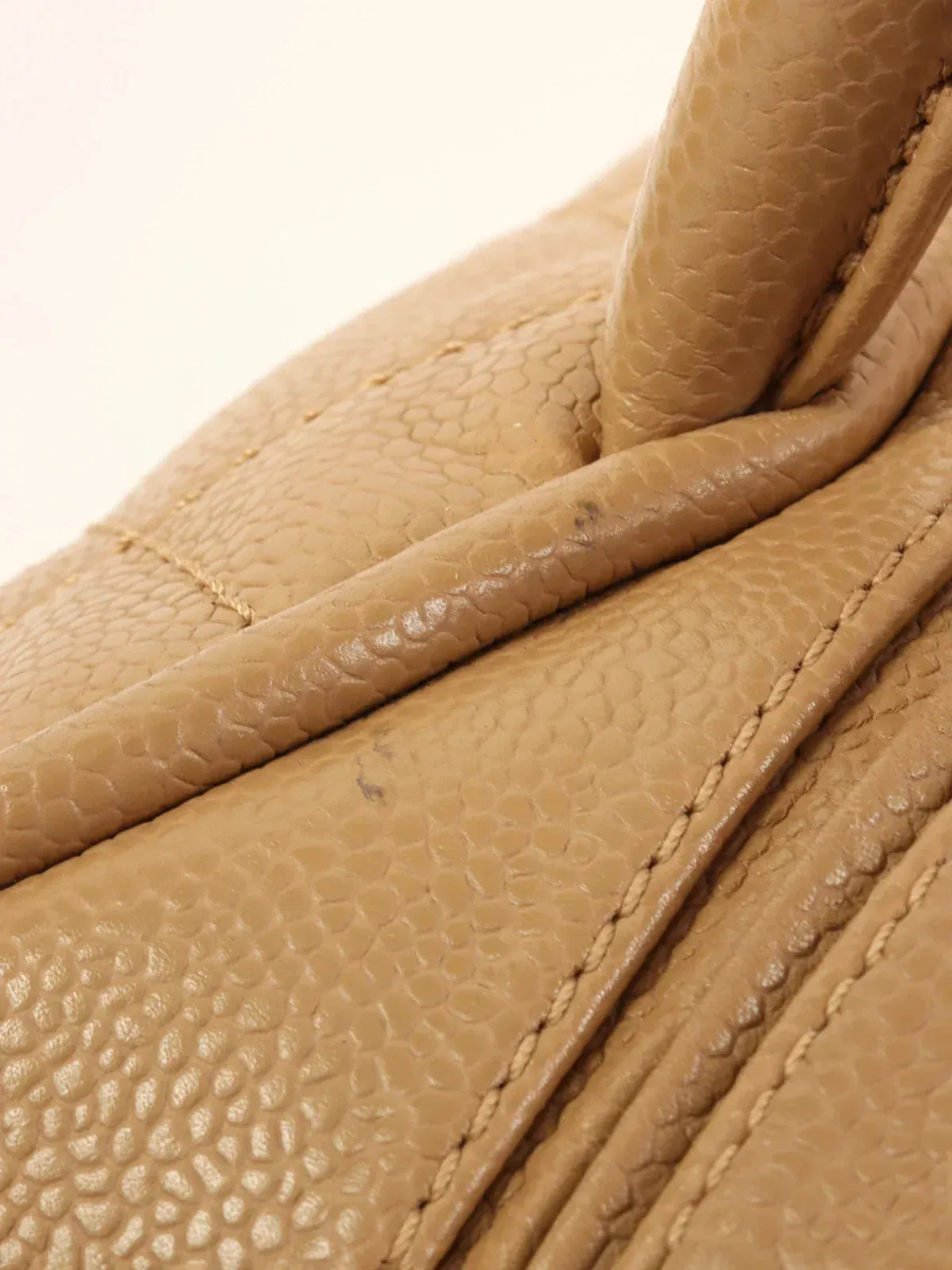 CHANEL Around 2007 Made Caviar Skin Cc Mark Stitch Top Handle Bag Mocha Beige