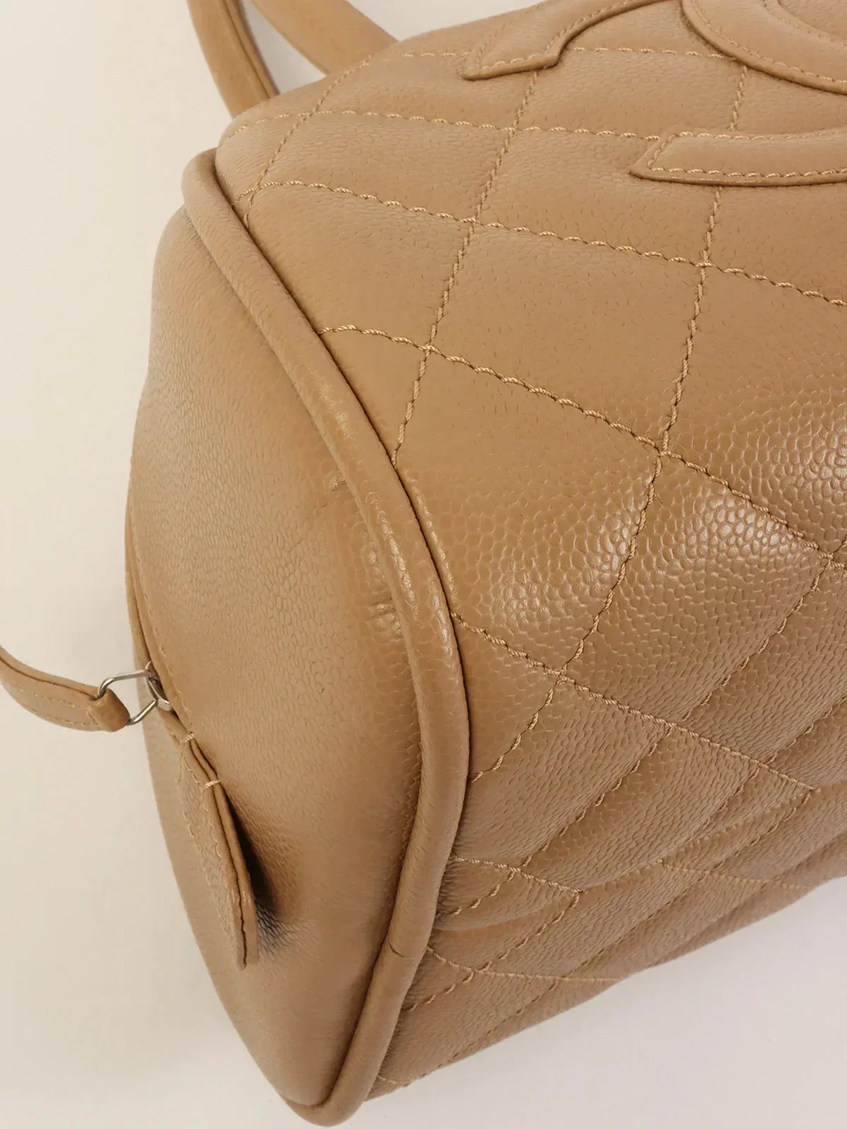 CHANEL Around 2007 Made Caviar Skin Cc Mark Stitch Top Handle Bag Mocha Beige
