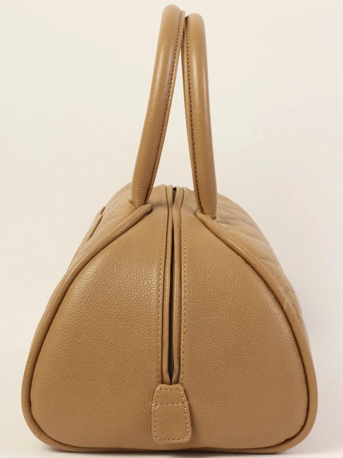 CHANEL Around 2007 Made Caviar Skin Cc Mark Stitch Top Handle Bag Mocha Beige
