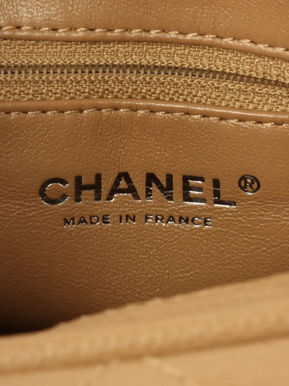 CHANEL Around 2007 Made Caviar Skin Cc Mark Stitch Top Handle Bag Mocha Beige