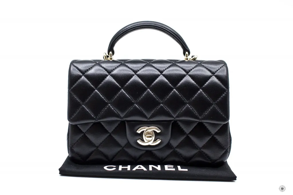 Chanel AS2431B06660 Mini Flap Bag With Top Handle Black   94305 Lambskin Shoulder Bags Ghw