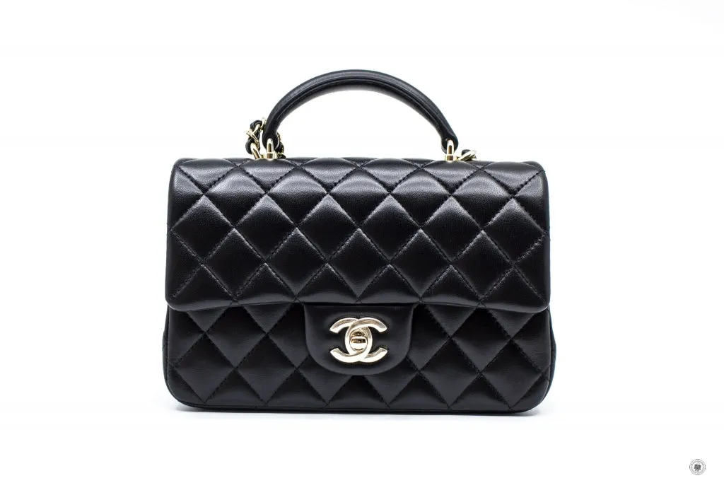 Chanel AS2431B06660 Mini Flap Bag With Top Handle Black   94305 Lambskin Shoulder Bags Ghw