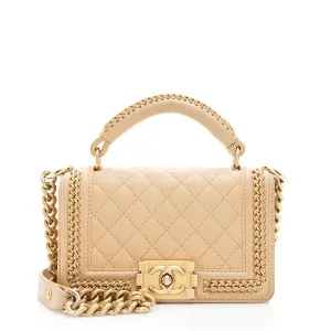 Chanel Lambskin Chain Top Handle Small Boy Bag (SHF-18238)