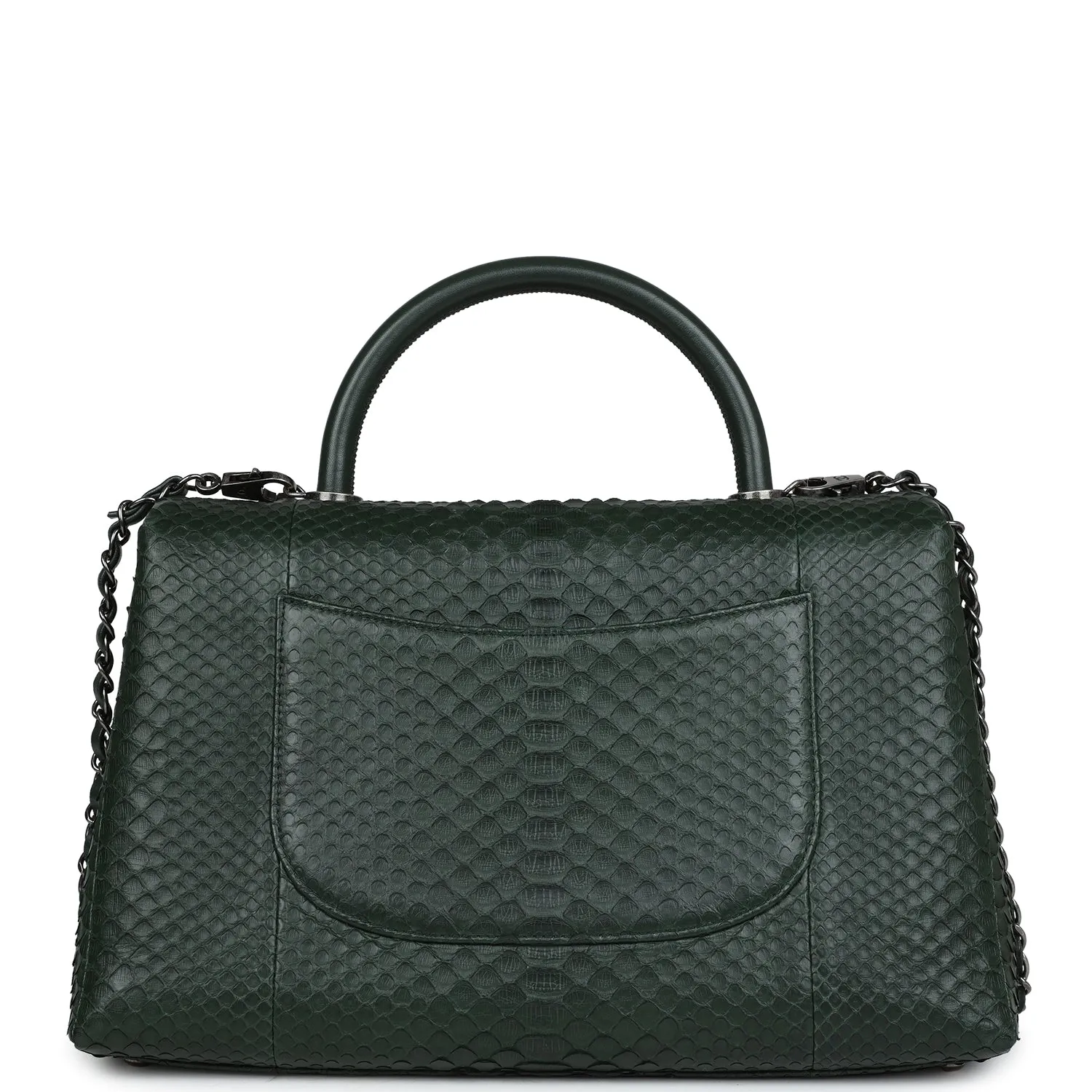 Chanel Medium Coco Handle Flap Bag Dark Green Python Ruthenium Hardware