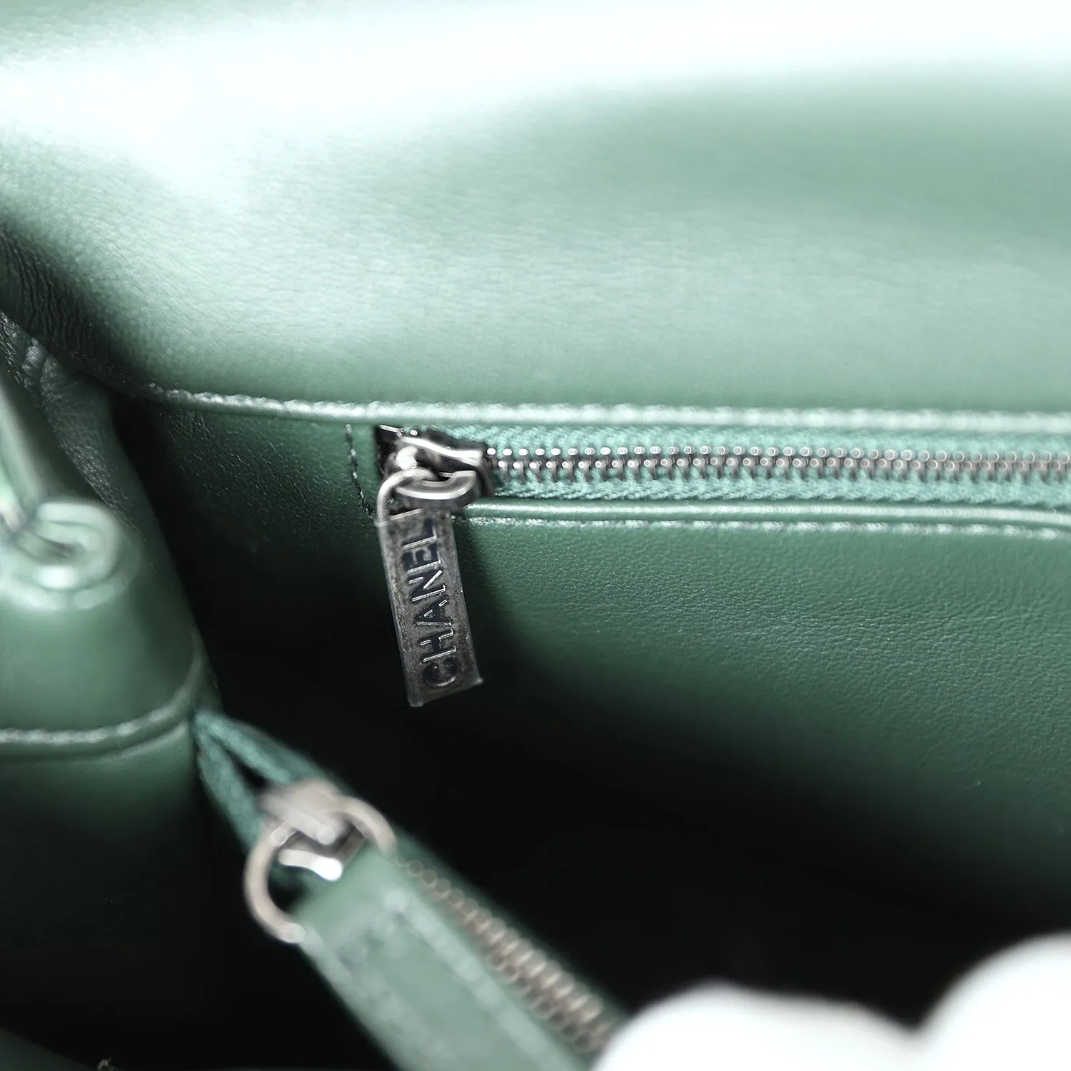 Chanel Medium Coco Handle Flap Bag Dark Green Python Ruthenium Hardware