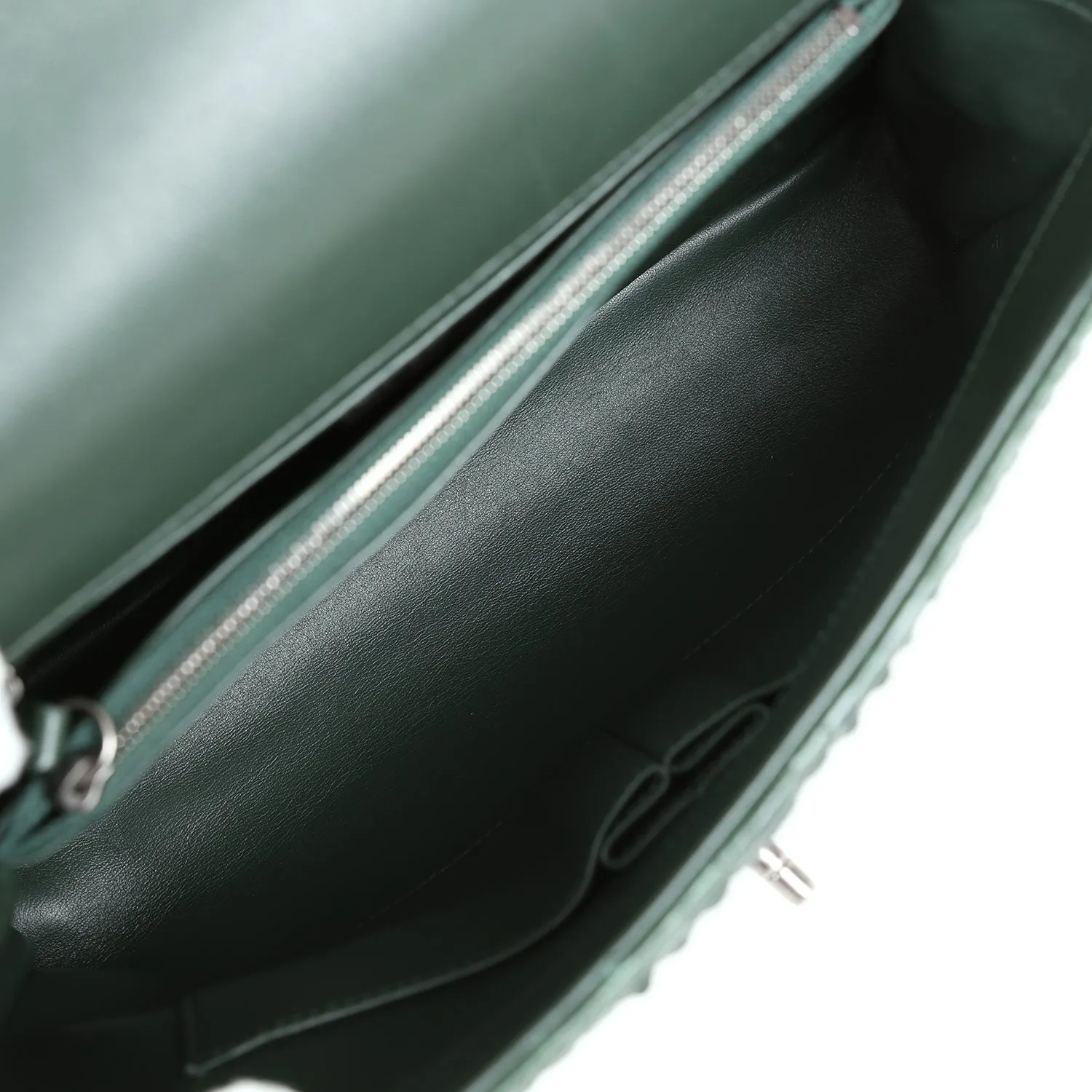 Chanel Medium Coco Handle Flap Bag Dark Green Python Ruthenium Hardware