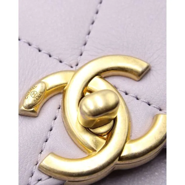 CHANEL Mini Framing Chain Flap Bag in Purple Leather