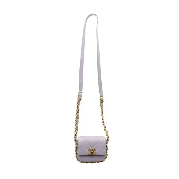 CHANEL Mini Framing Chain Flap Bag in Purple Leather