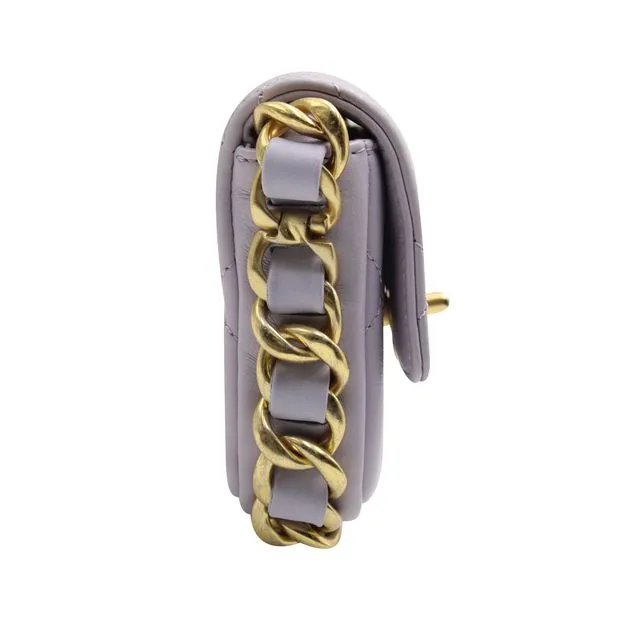 CHANEL Mini Framing Chain Flap Bag in Purple Leather