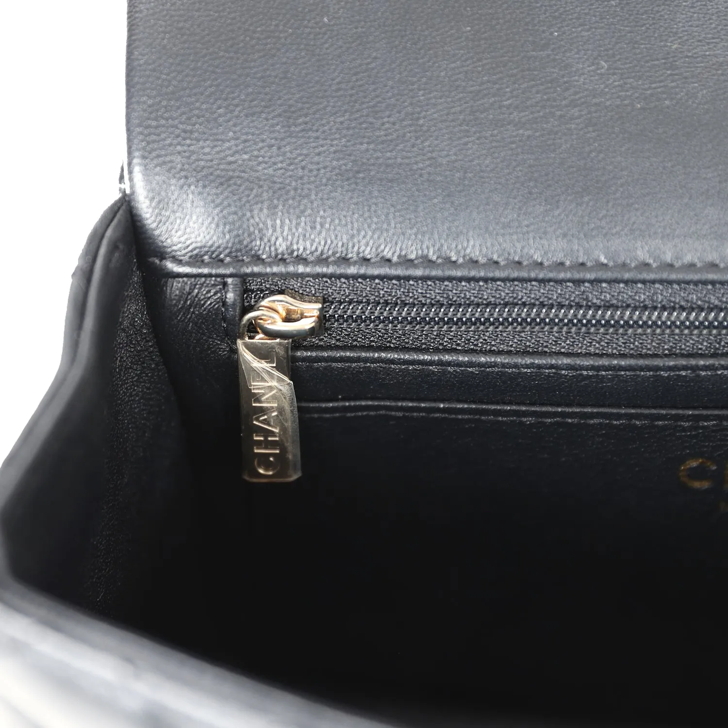 Chanel Mini Rectangular Flap with Top Handle Black Lambskin Light Gold Hardware
