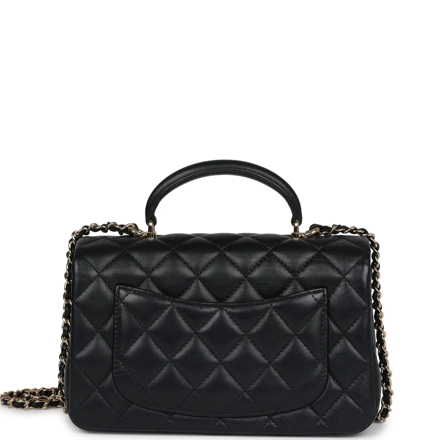 Chanel Mini Rectangular Flap with Top Handle Black Lambskin Light Gold Hardware