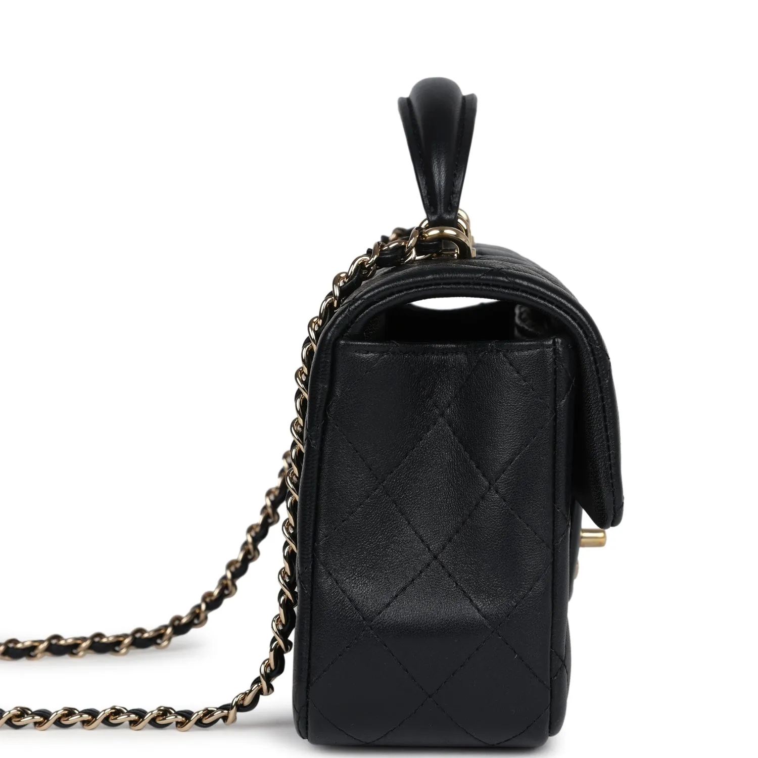 Chanel Mini Rectangular Flap with Top Handle Black Lambskin Light Gold Hardware