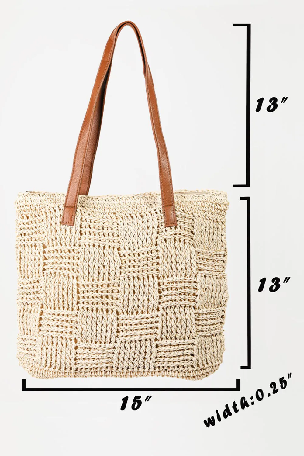 Checkered Straw Tote