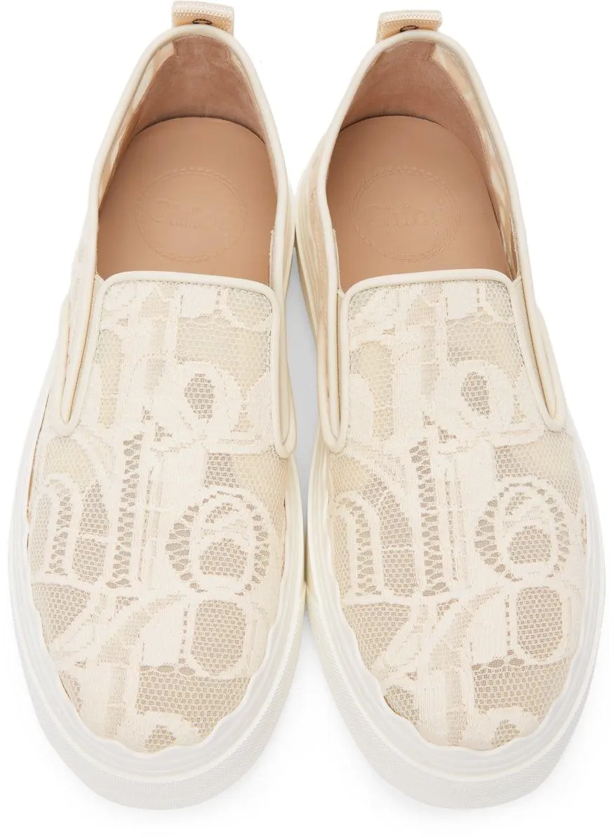 ChloÃ© Beige Lace Lauren Slip-On Sneakers