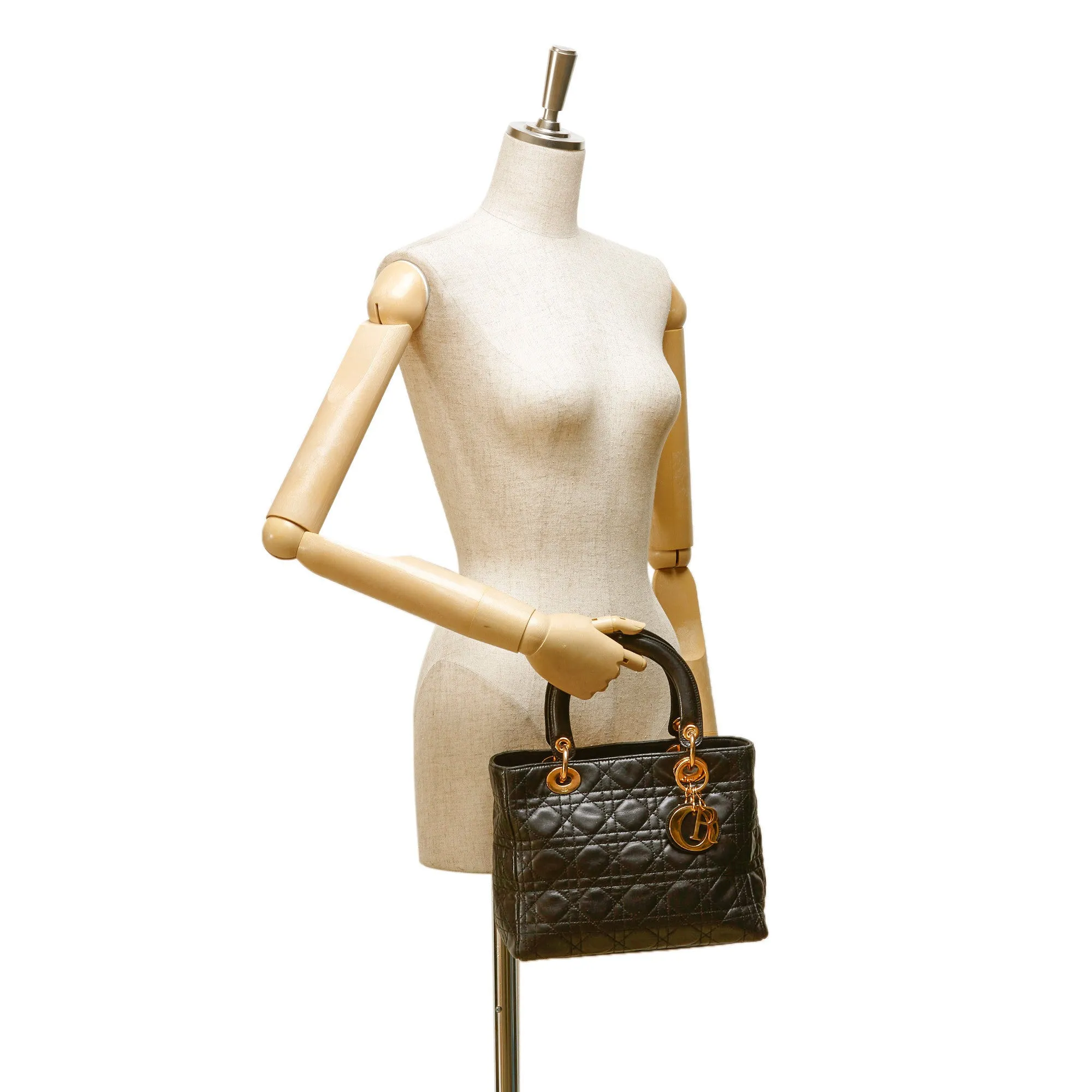 CHRISTIAN DIOR LADY DIOR MEDIUM BLACK BAG
