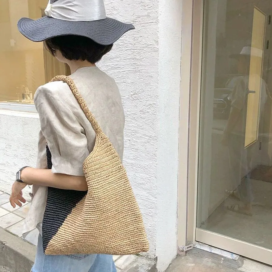 Christmas Gift Casual Large Capacity Tote Raffia Bags Hand-Woven Straw Bag Patchwork Women Shoulder Bags Summer Beach Handbags Big Purses 2021