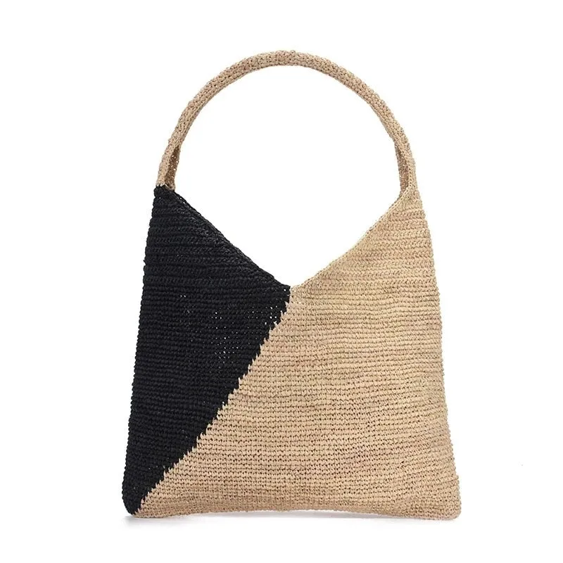 Christmas Gift Casual Large Capacity Tote Raffia Bags Hand-Woven Straw Bag Patchwork Women Shoulder Bags Summer Beach Handbags Big Purses 2021