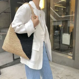 Christmas Gift Casual Large Capacity Tote Raffia Bags Hand-Woven Straw Bag Patchwork Women Shoulder Bags Summer Beach Handbags Big Purses 2021