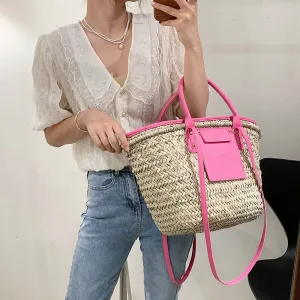Christmas Gift Casual Large Capacity Tote Rattan Women Handbags Designer Wicker Woven Shoulder Crossbody Bags Luxury Summer Beach Bag Big Purse