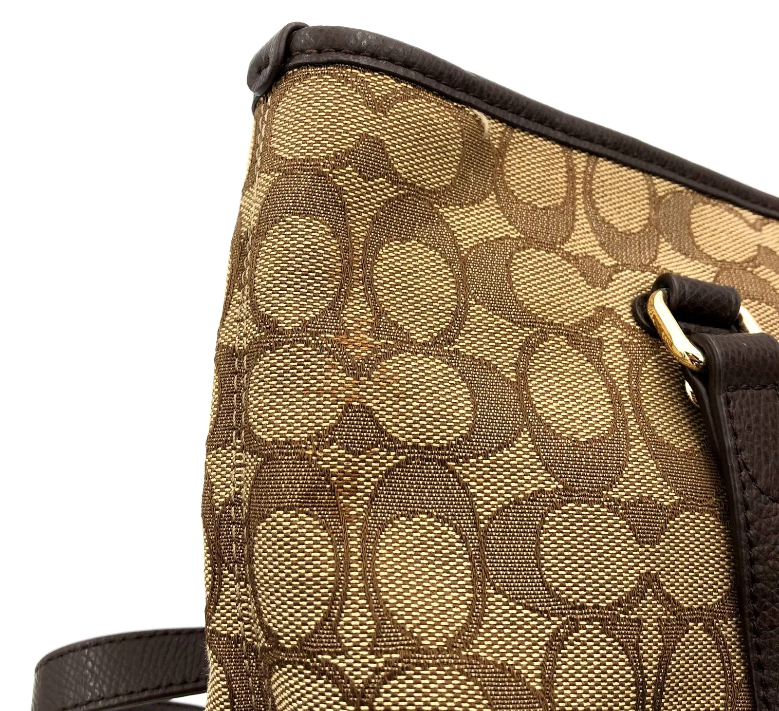 Coach C1657-F55364 Tan Signature Canvas Tote with Brown Leather Trim ( COA)