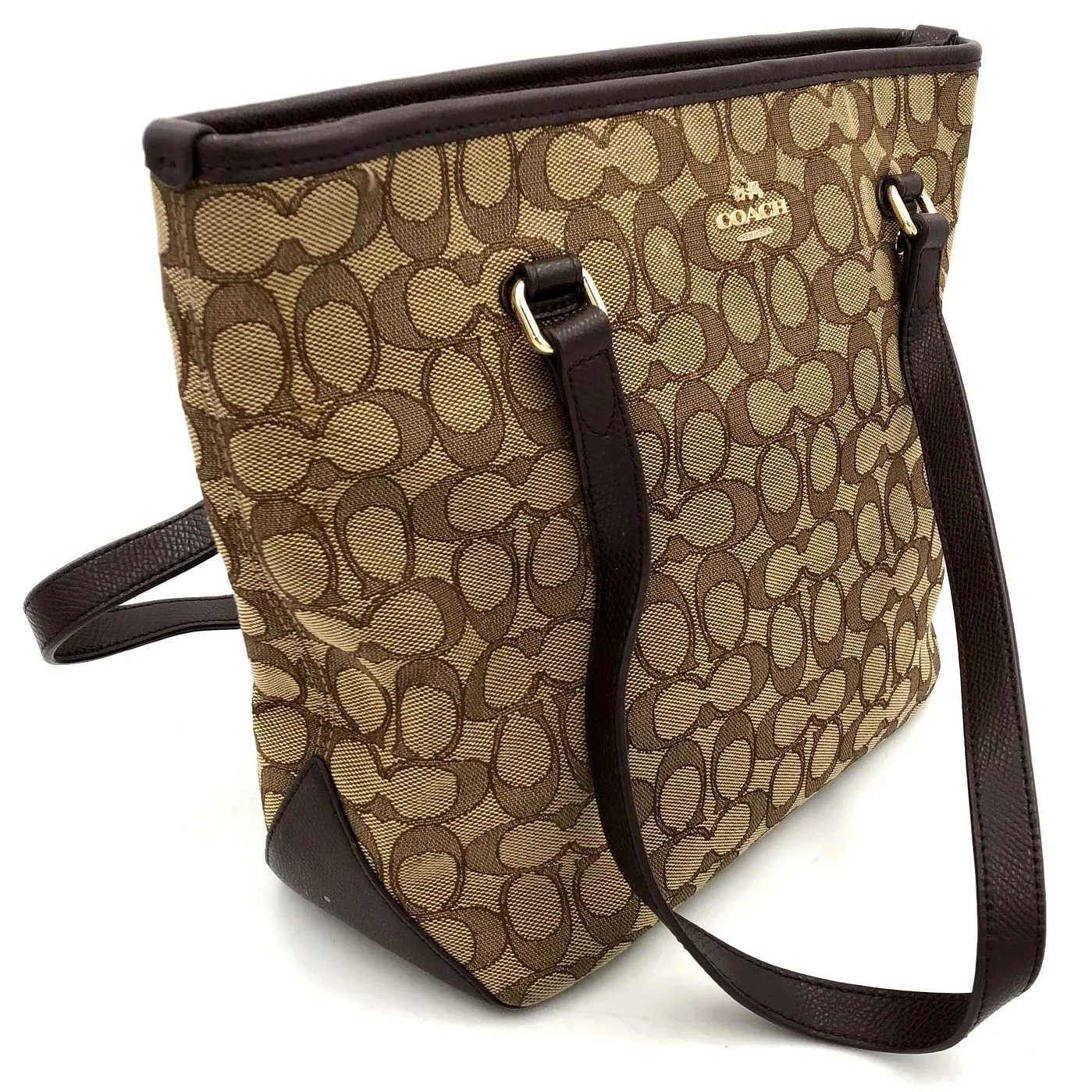 Coach C1657-F55364 Tan Signature Canvas Tote with Brown Leather Trim ( COA)